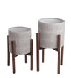 Benzara BM217021 Cylindrical Metal Planter with Ribbed Texture, Set of 2, Black and White