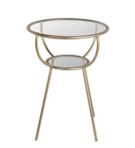 Benzara BM217022 Metal Accent Table with Glass Top and Open Glass Shelf, Gold