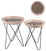 Benzara BM217023 Accent Table with Woven Tray Top and Hairpin Legs,Set of 2, Black and Brown