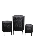 Benzara BM217027 Metal Planters with Floral Hexagon Cut Out Design, Set of 3, Black