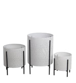 Benzara BM217028 Metal Planters with Floral Hexagon Cut Out Design, Set of 3,White and Black