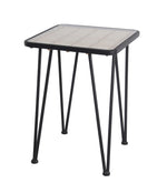 Benzara BM217032 Metal and Glass Accent Table with Slatted Bamboo Top, Large, Black and Clear