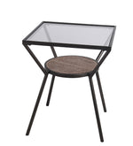Benzara BM217034 Metal Accent Table with Glass Top and Open Wooden Shelf, Black