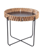Benzara BM217035 Round Accent Table with Tubular Legs and Cross Base, Large, Black and Brown