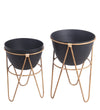 Benzara BM217036 Metal Planters with Wooden Hairpin Legs, Set of 2, Black and Brown