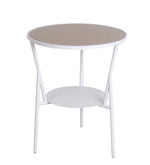 Benzara BM217037 Industrial Round Accent Table with Metal Tubular Base, Brown and White