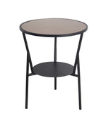 Benzara BM217038 Industrial Round Accent Table with Metal Tubular Base, Brown and Black
