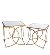 Benzara BM217040 Square Mirror Top Accent Table with Geometric Base, Set of 2, Gold