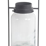 Benzara BM217043 Industrial Style Metal Frame Glass Lantern with Handle, Large, Black