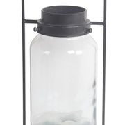 Benzara BM217043 Industrial Style Metal Frame Glass Lantern with Handle, Large, Black
