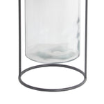 Benzara BM217043 Industrial Style Metal Frame Glass Lantern with Handle, Large, Black