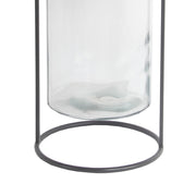 Benzara BM217043 Industrial Style Metal Frame Glass Lantern with Handle, Large, Black