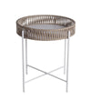 Benzara BM217048 Metal Accent Table with Round Top and Woven Edges, Small, White and Brown