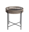 Benzara BM217049 Metal Accent Table with Round Top and Woven Edges, Small, Black and Brown