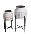 Benzara BM217051 Two Tone Metal Planter with Tubular Legs, Set of 2, White and Black