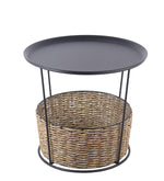 Benzara BM217057 Metal Accent Table with Storage Compartment, Small, Black and Brown