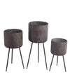 Benzara BM217058 Metal Planter with Tripod Base and Geometric Pattern, Set of 3, Dark Brown