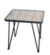 Benzara BM217080 Metal and Glass Accent Table with Slatted Bamboo Top, Small, Black and Clear