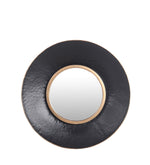 Benzara BM217091 Metal Round Frame Wall Mirror with Gold Trim, Small, Black and Silver
