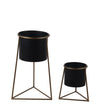 Benzara BM217093 Metal Round Planter with Triangle Base, Set of 2, Black and Gold