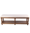 Benzara BM217099 Rectangular Wooden Bench with Padded Seat and Turned Legs, White and Brown