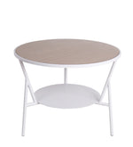 Benzara BM217100 Industrial Round Accent Table with Metal Tubular Base,Small, White and Brown