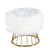 Benzara BM217136 Faux Fur Upholstered Ottoman with Open Metal Frame, White and Gold