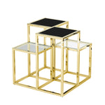 Benzara BM217142 4 Tier Stainless Steel Accent Table with Glass Topping, Black and Gold