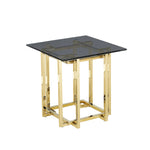 Benzara BM217143 Tempered Glass Top Accent Table with Metal Frame, Gray and Gold