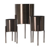 Benzara BM217146 Metal Frame Round Planter with Tripod Stands, Set of 3, Glossy Gray