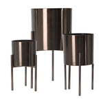 Benzara BM217146 Metal Frame Round Planter with Tripod Stands, Set of 3, Glossy Gray