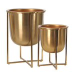 Benzara BM217147 Metal Frame Glass Shape Planter with X Design at Bottom, Set of 2, Gold