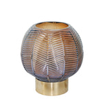 Benzara BM217167 Bellied Shape Glass Vase with Round Metal Base, Small, Brown and Gold