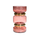 Benzara BM217171 Stacked Jar Design Edged Glass Vase with Golden Accents, Pink