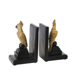 Benzara BM217174 Polyresin L Shaped Cockatiel Bookend with Rubber Caps, Black and Gold