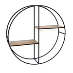 Benzara BM217177 Round Metal Frame Wall Shelf with 2 Display Cases, Black