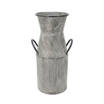 Benzara BM217187 Metal Milk Jar Design Accent Decor with Flared Opening and Banded Top, Gray
