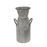 Benzara BM217188 14 Inch Metal Milk Jar Accent Decor with Flared Opening and Banded Top, Gray