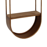 Benzara BM217196 Obround Shape Metal Wall Shelf with 3 Display Space, Brown and Silver