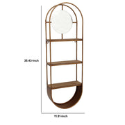 Benzara BM217196 Obround Shape Metal Wall Shelf with 3 Display Space, Brown and Silver