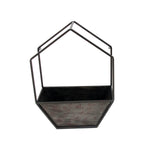 Benzara BM217198 Heptagonal Metal Wall Planter with Wooden Case, Set of 2, Gray and Black