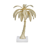 Benzara BM217202 16 Inches Aluminum Frame Palm Tree Accent decor with Marble Base, Gold