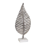 Benzara BM217204 19 Inches Aluminum Leaf Accent Decor with Square Block Base, Silver