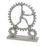 Benzara BM217205 Round Human and Gear Aluminum Figurine, Silver