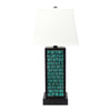 Benzara BM217238 Rectangular Metal Frame Table Lamp with Brick Pattern, White and Blue