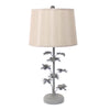 Benzara BM217241 Flower Tree Design Metal Table Lamp with Tapered Drum Shade, Gray and Beige
