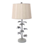 Benzara BM217241 Flower Tree Design Metal Table Lamp with Tapered Drum Shade, Gray and Beige