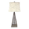 Benzara BM217244 Metal Pyramid Base Table Lamp with Wire Design and Scripted Shade, Gray