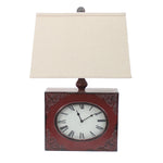 Benzara BM217249 Clock Design Metal Table Lamp with Tapered Shade, Red and Beige