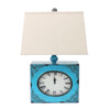 Benzara BM217250 Clock Design Metal Table Lamp with Tapered Shade, Blue and Beige